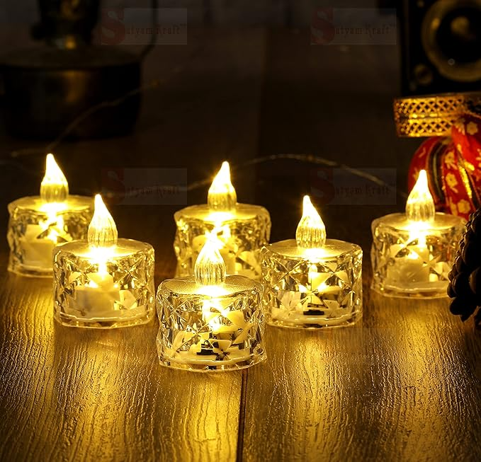 LED Tea Light Candles Set of 6 Yellow for Diwali 2025 | Flameless 5x4cm Indian Safe Home Festive Decor